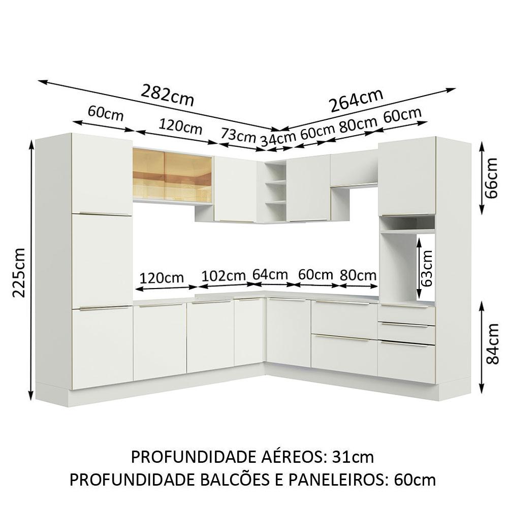 Cozinha Completa de Canto Madesa Lux com Armário e Balcão - Branco/Branco Veludo