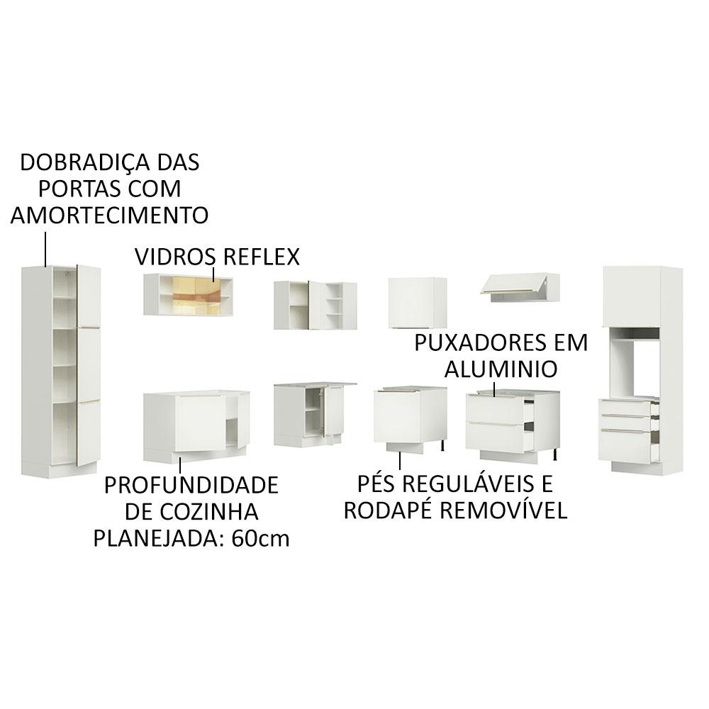 Cozinha Completa de Canto Madesa Lux com Armário e Balcão - Branco/Branco Veludo