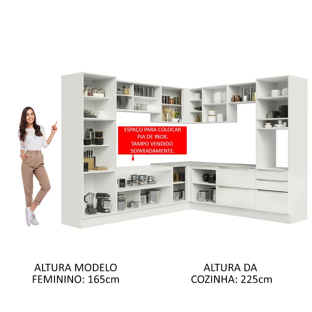 Cozinha Completa de Canto Madesa Lux com Armário e Balcão - Branco/Branco Veludo