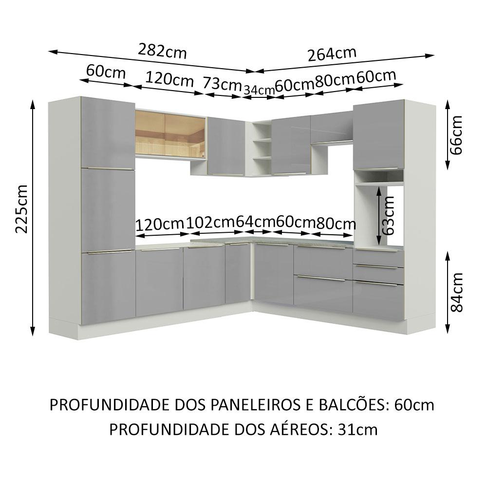 Cozinha Completa de Canto Madesa Lux com Armário e Balcão - Branco/Cinza