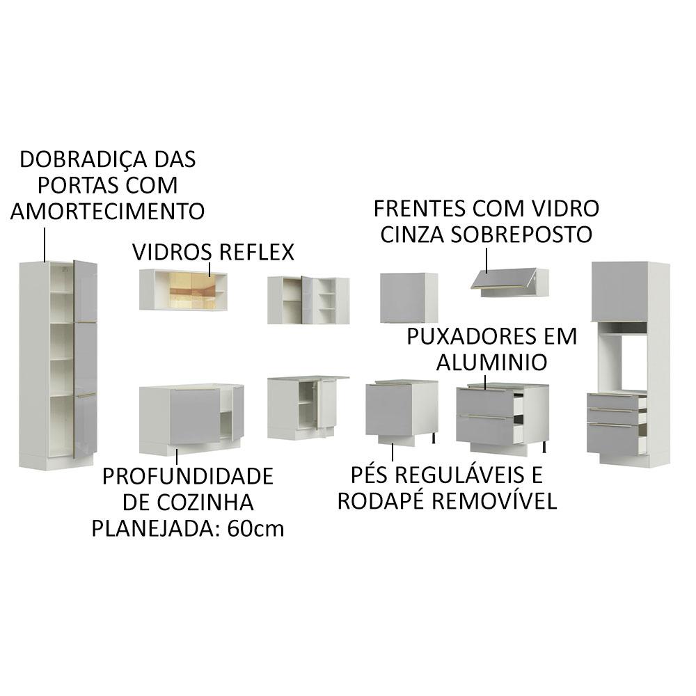 Cozinha Completa de Canto Madesa Lux com Armário e Balcão - Branco/Cinza