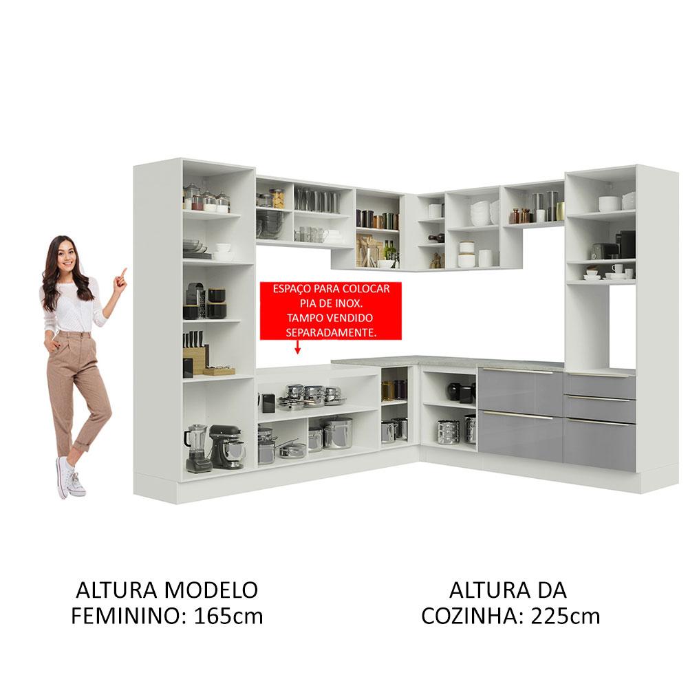 Cozinha Completa de Canto Madesa Lux com Armário e Balcão - Branco/Cinza