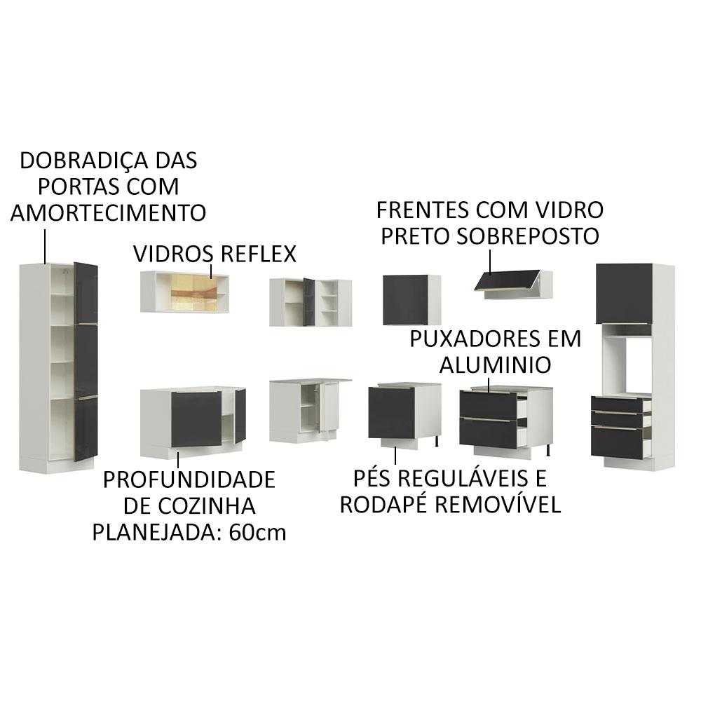 Cozinha Completa de Canto Madesa Lux com Armário e Balcão - Branco/Preto