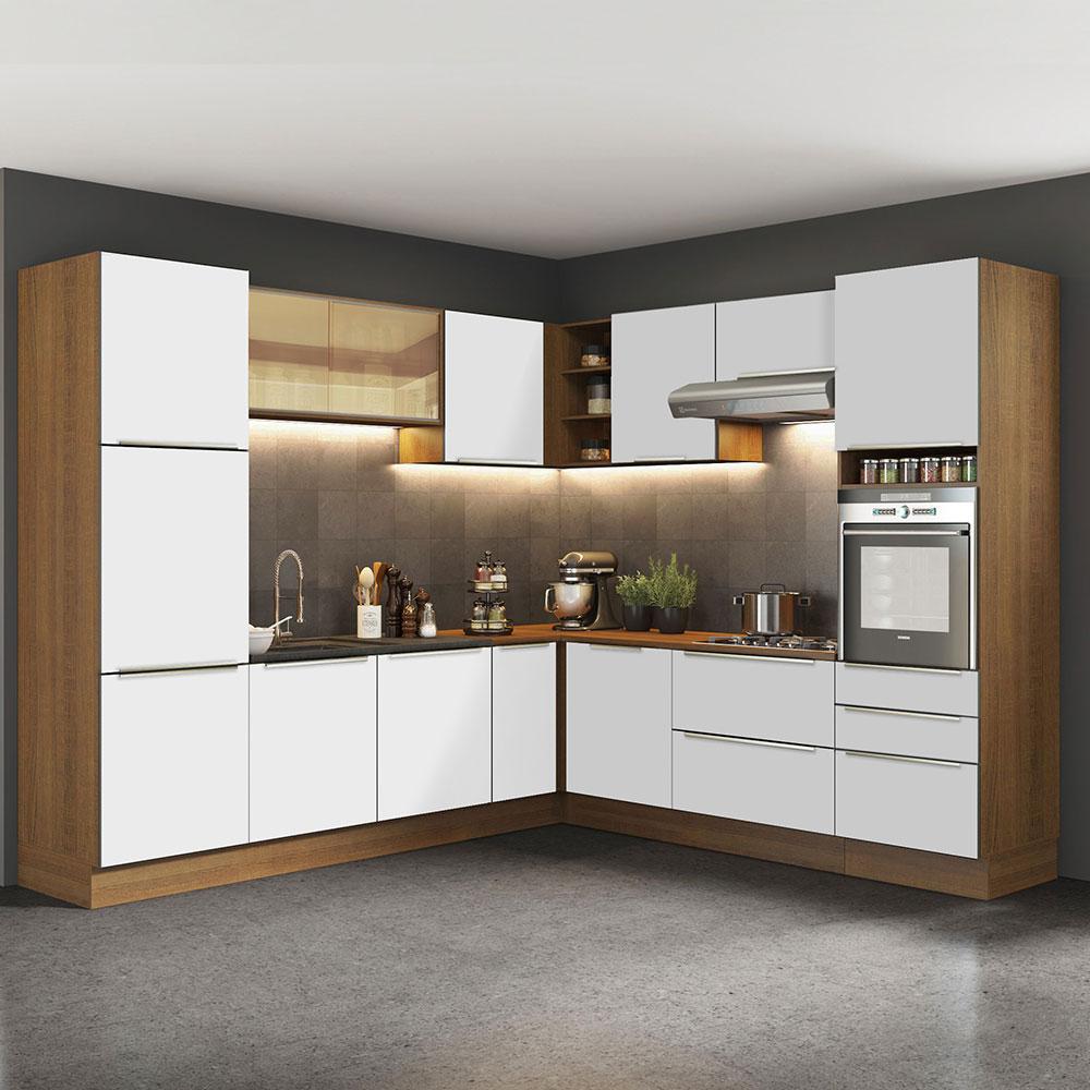 Cozinha Completa de Canto Madesa Lux com Armário e Balcão - Rustic/Branco Veludo