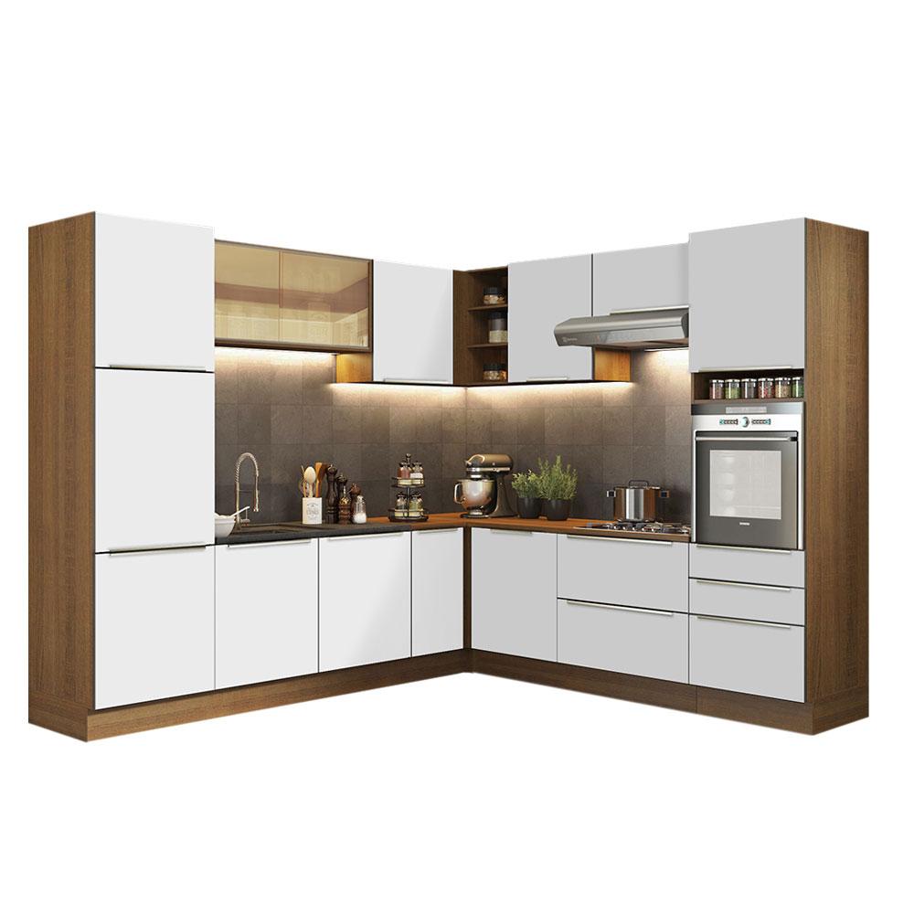 Cozinha Completa de Canto Madesa Lux com Armário e Balcão - Rustic/Branco Veludo