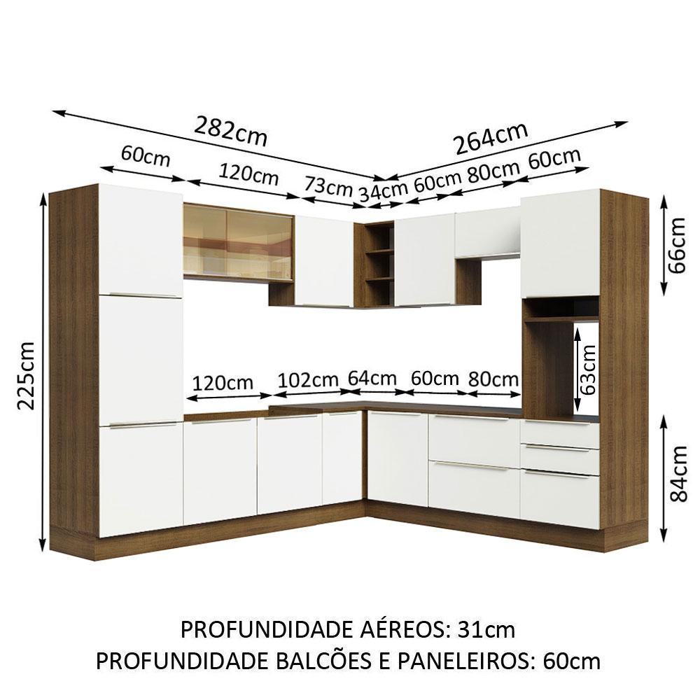 Cozinha Completa de Canto Madesa Lux com Armário e Balcão - Rustic/Branco Veludo