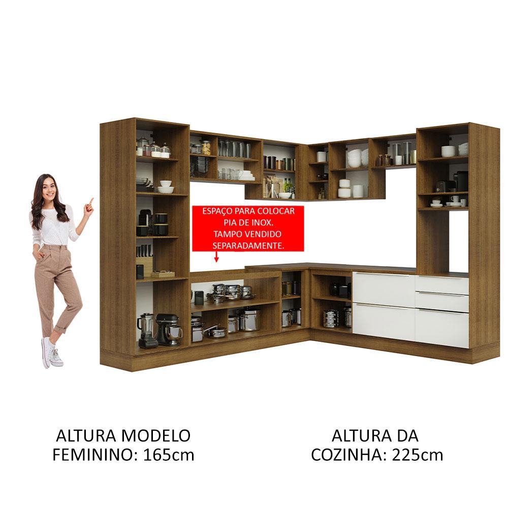Cozinha Completa de Canto Madesa Lux com Armário e Balcão - Rustic/Branco Veludo