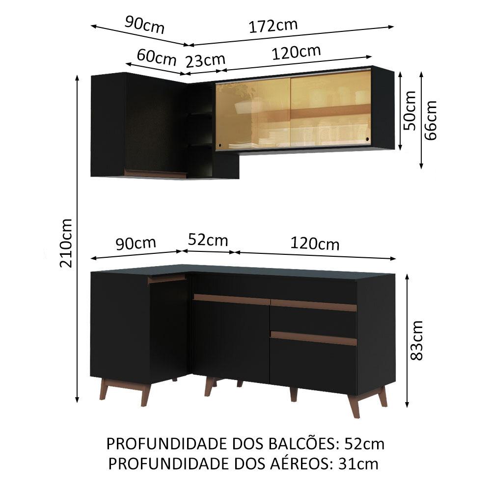 Cozinha Completa de Canto Madesa Reims 262001 com Armário e Balcão - Preto