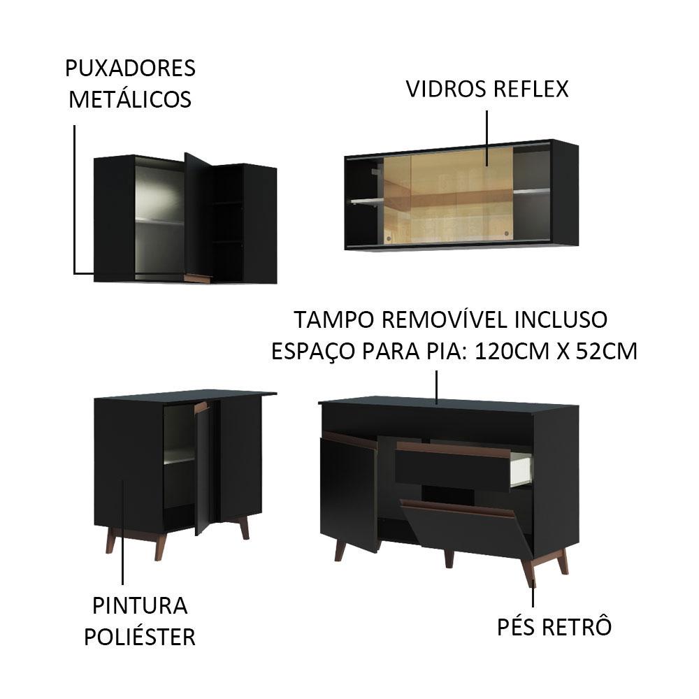 Cozinha Completa de Canto Madesa Reims 262001 com Armário e Balcão - Preto