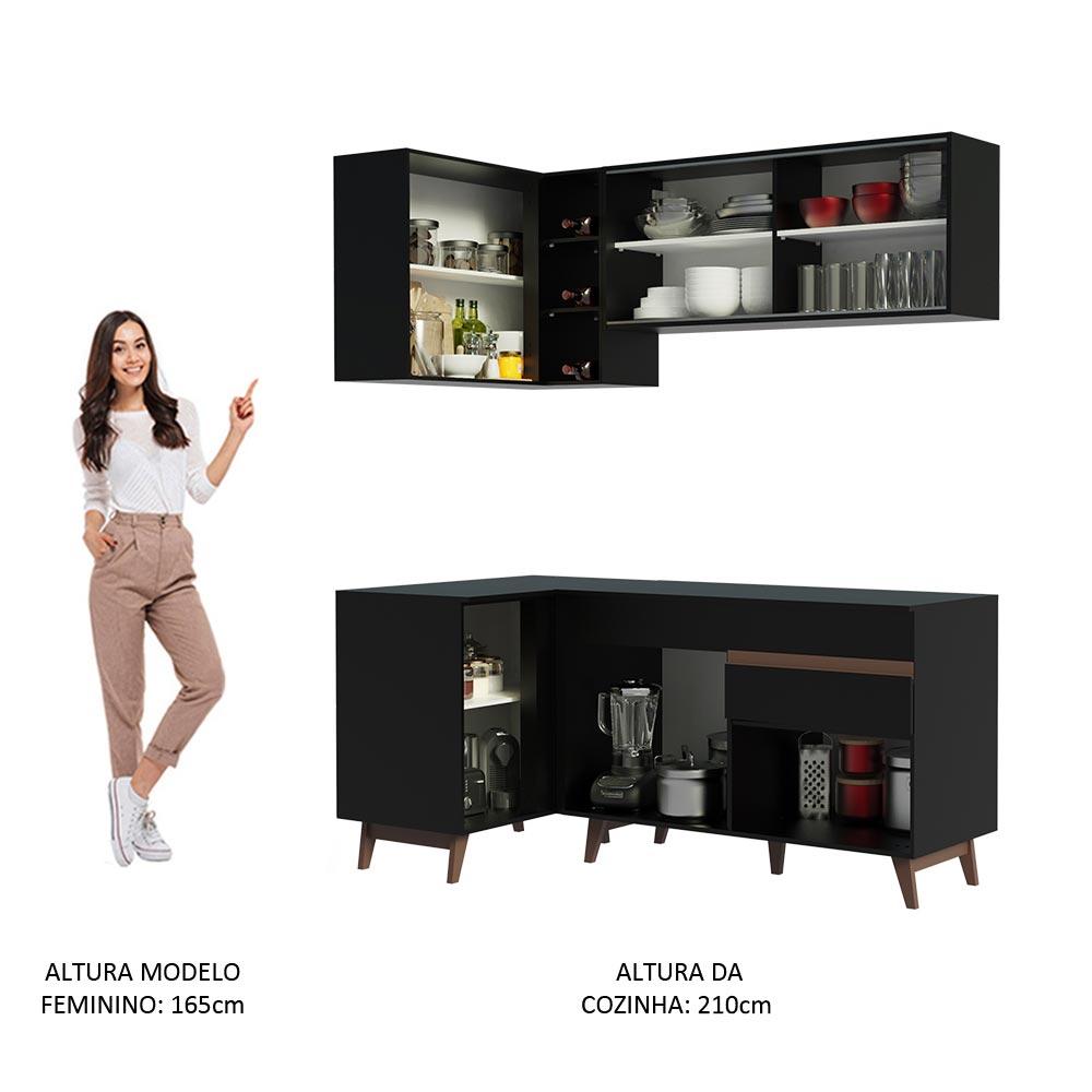 Cozinha Completa de Canto Madesa Reims 262001 com Armário e Balcão - Preto