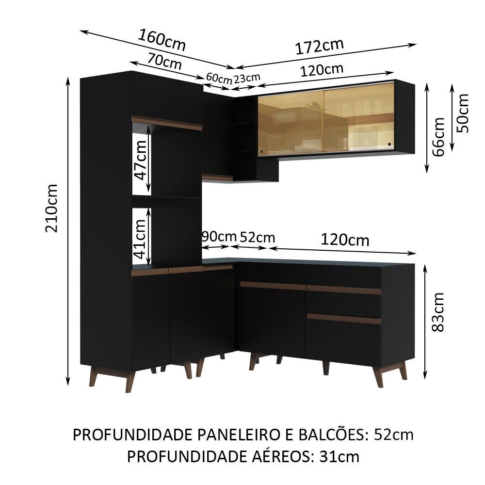 Cozinha Completa de Canto Madesa Reims 332001 com Armário e Balcão - Preto