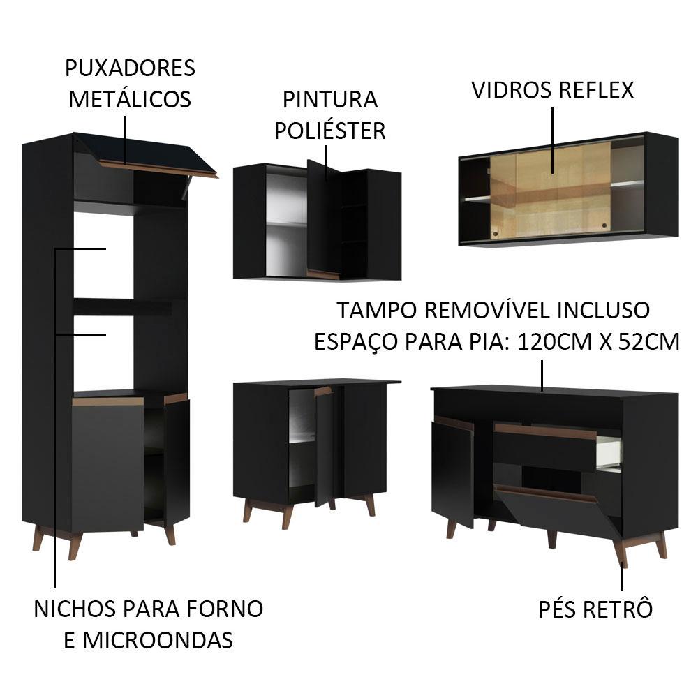 Cozinha Completa de Canto Madesa Reims 332001 com Armário e Balcão - Preto