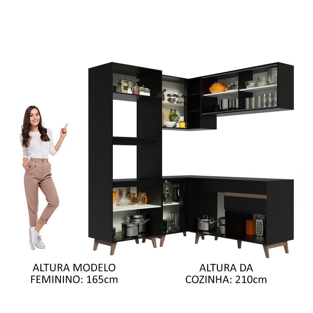 Cozinha Completa de Canto Madesa Reims 332001 com Armário e Balcão - Preto