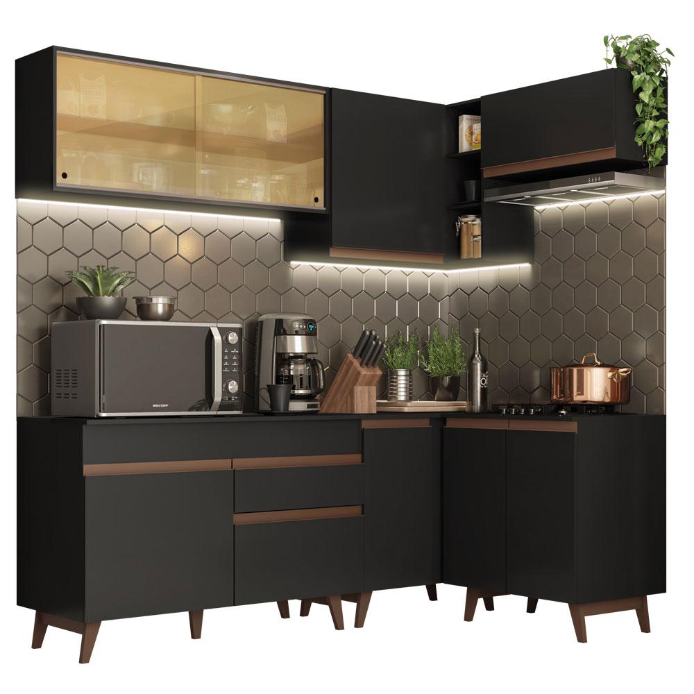 Cozinha Completa de Canto Madesa Reims 332002 com Armário e Balcão - Preto