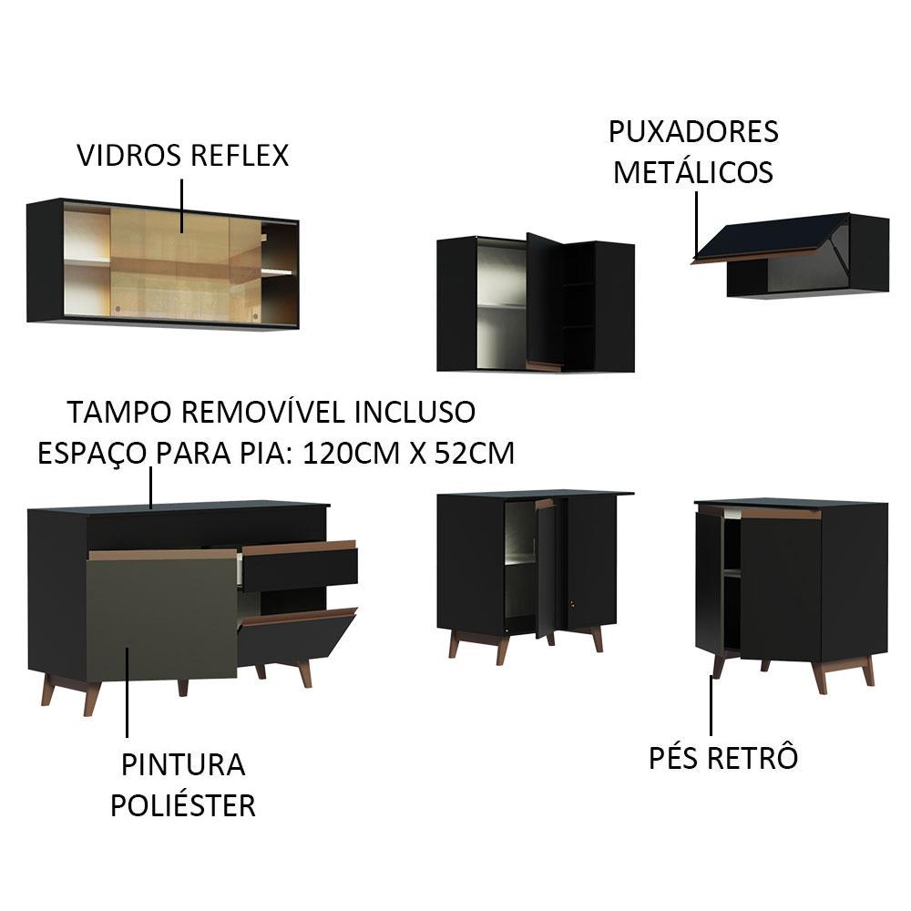 Cozinha Completa de Canto Madesa Reims 332002 com Armário e Balcão - Preto