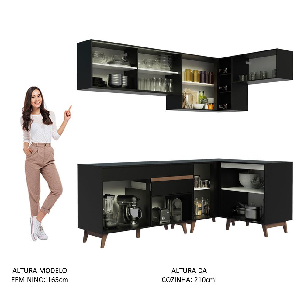 Cozinha Completa de Canto Madesa Reims 332002 com Armário e Balcão - Preto