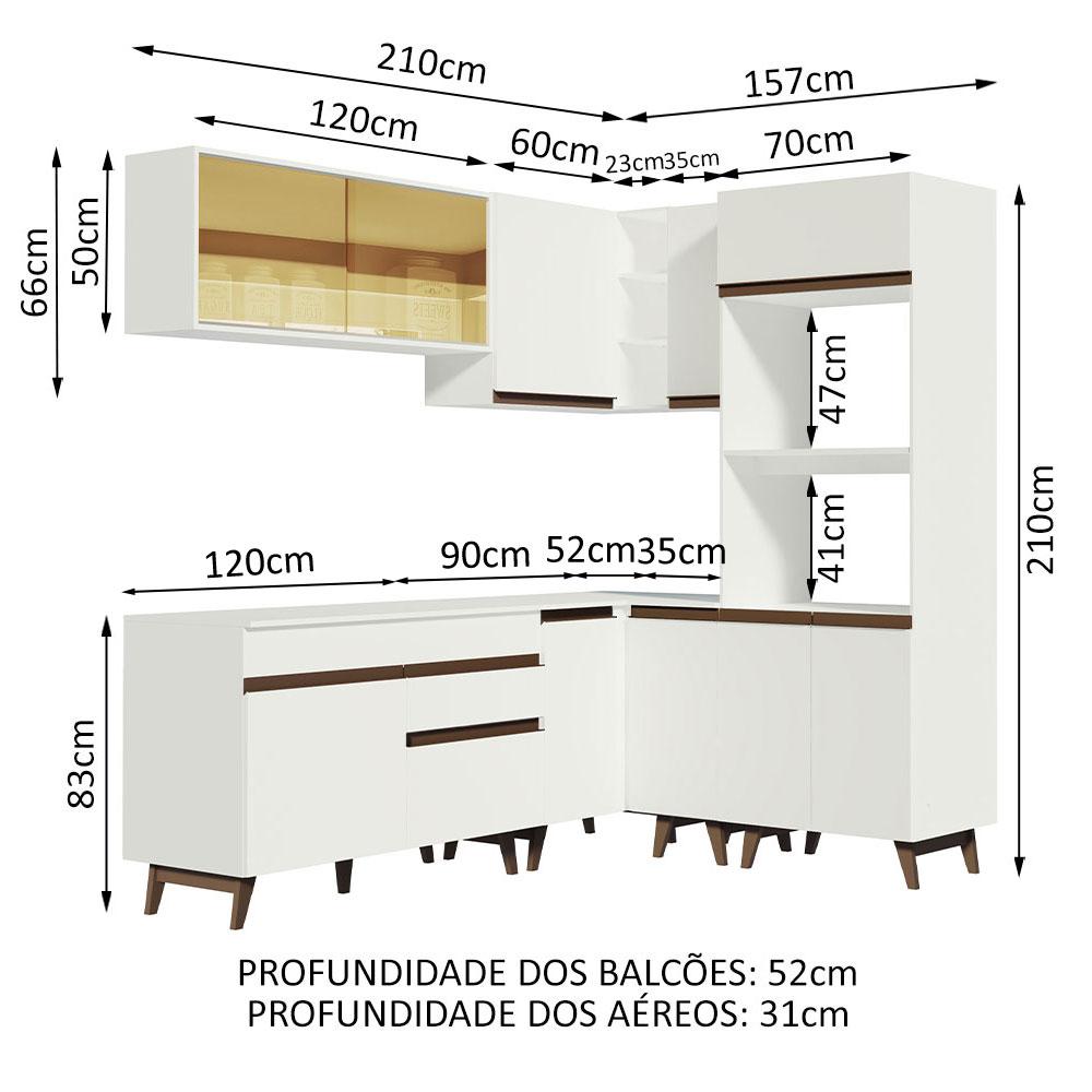 Cozinha Completa de Canto Madesa Reims 367001 com Armário e Balcão - Branco
