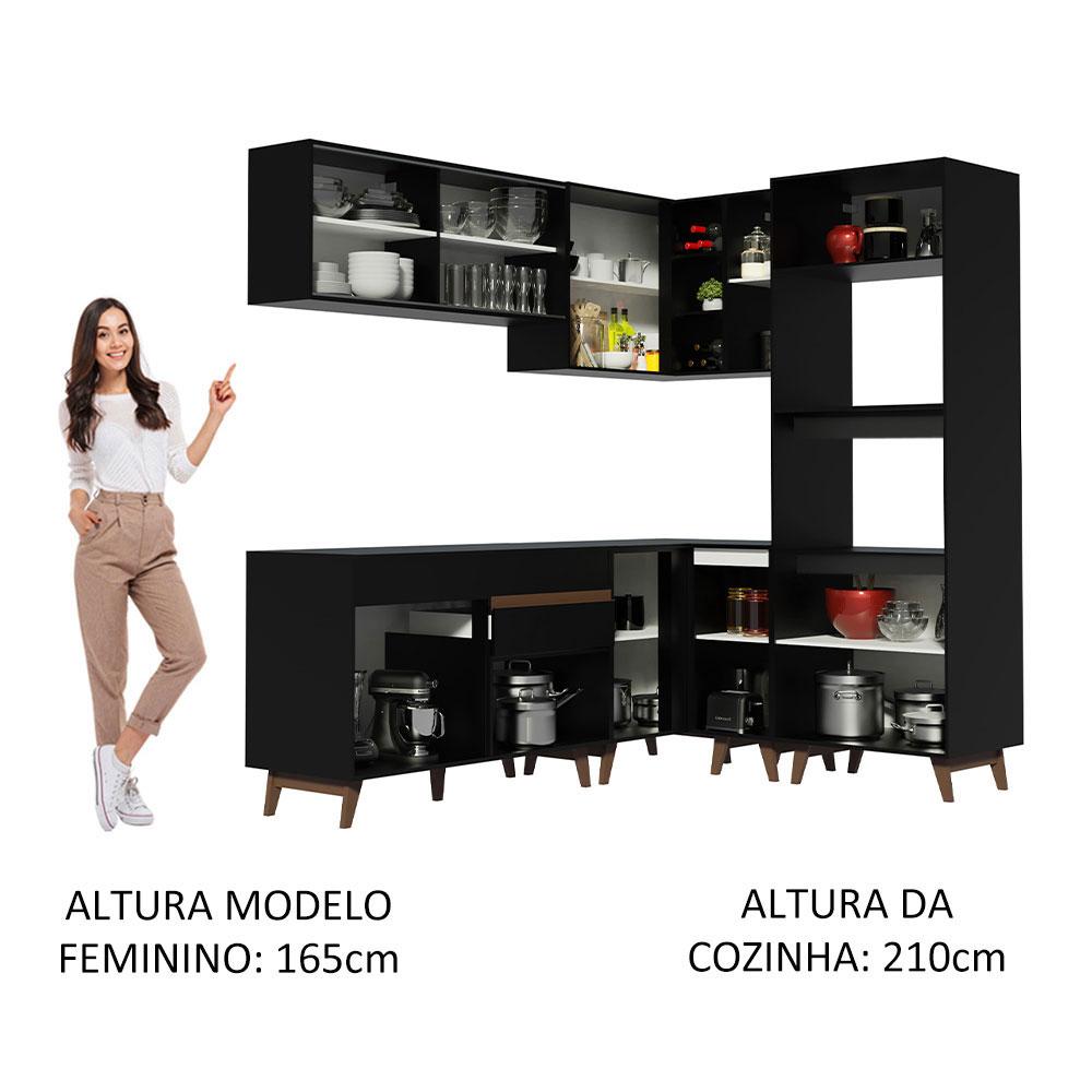 Cozinha Completa de Canto Madesa Reims 367001 com Armário e Balcão - Preto