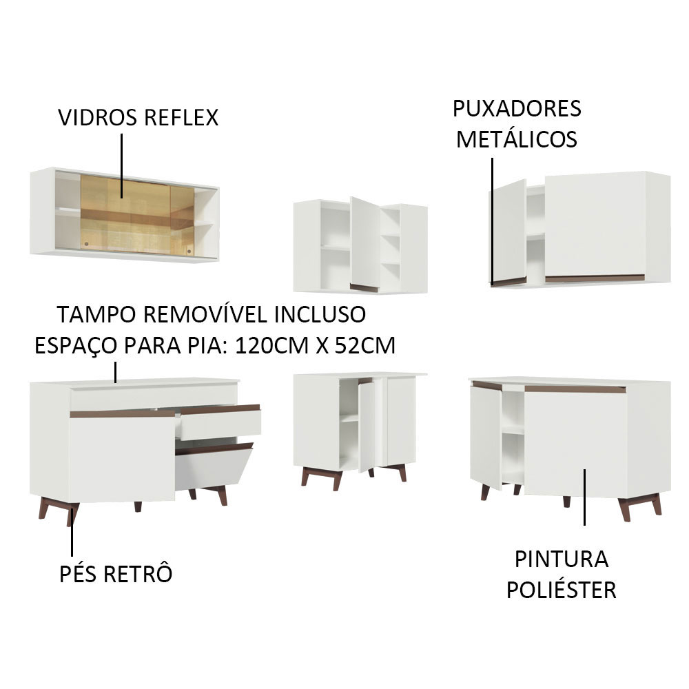 Cozinha Completa de Canto Madesa Reims 382001 com Armário e Balcão - Branco