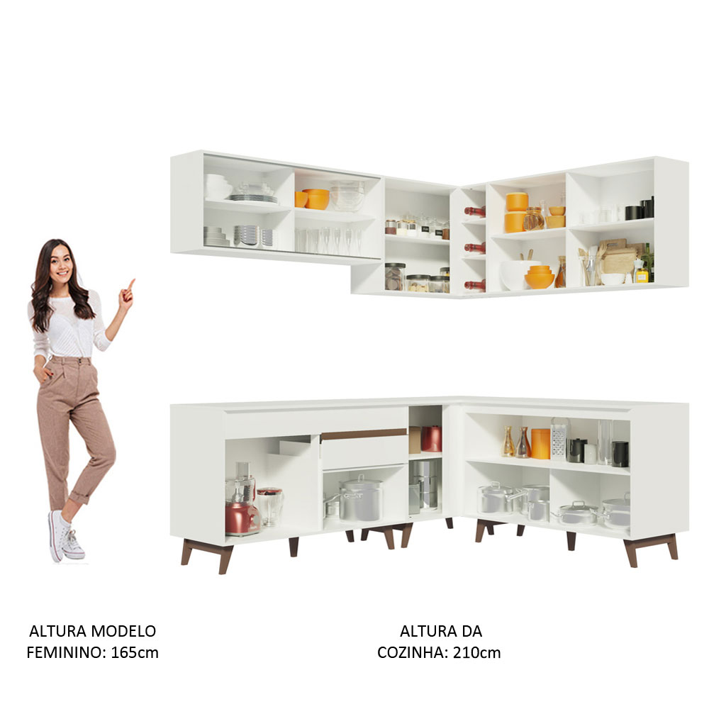 Cozinha Completa de Canto Madesa Reims 382001 com Armário e Balcão - Branco
