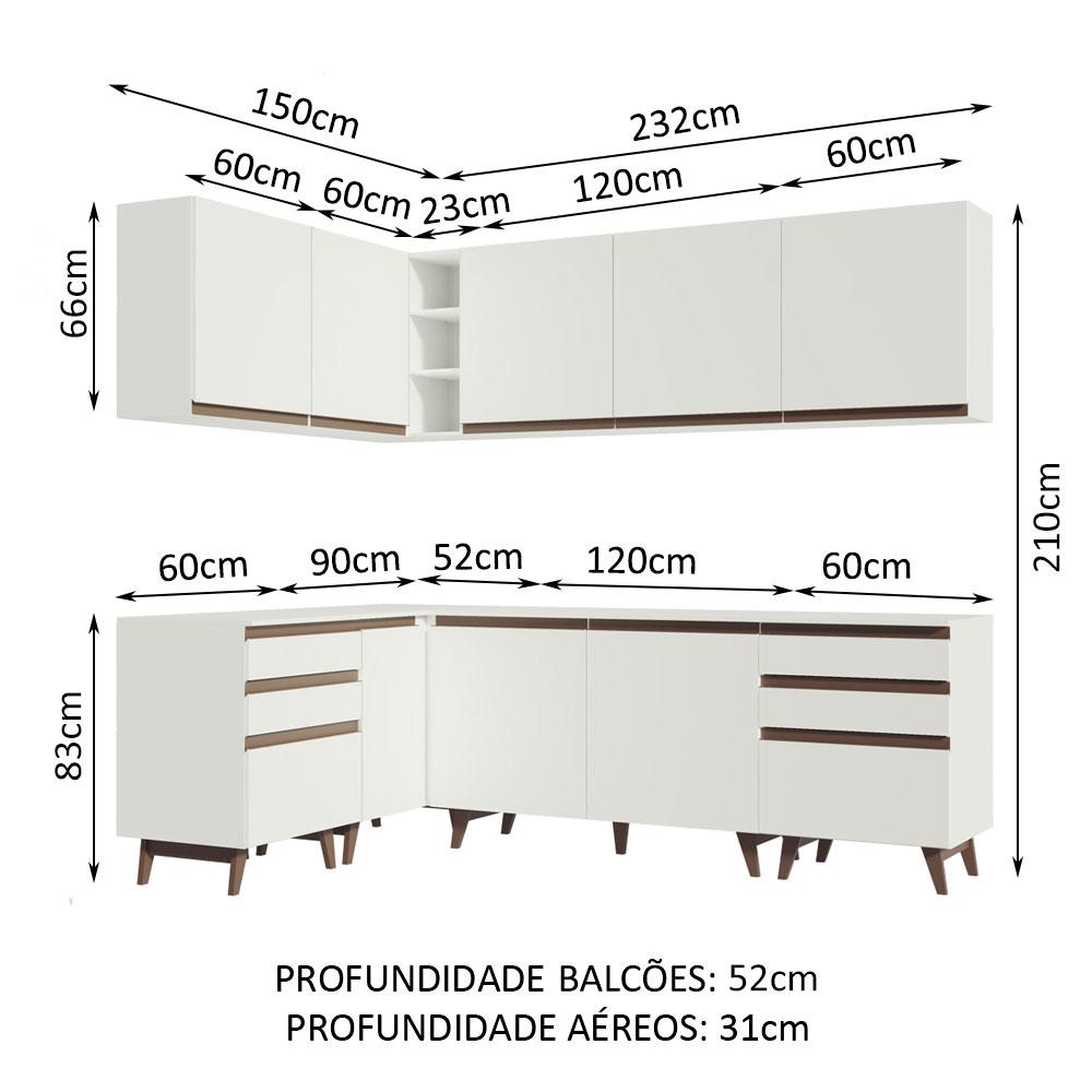 Cozinha Completa de Canto Madesa Reims 382002 com Armário e Balcão - Branco