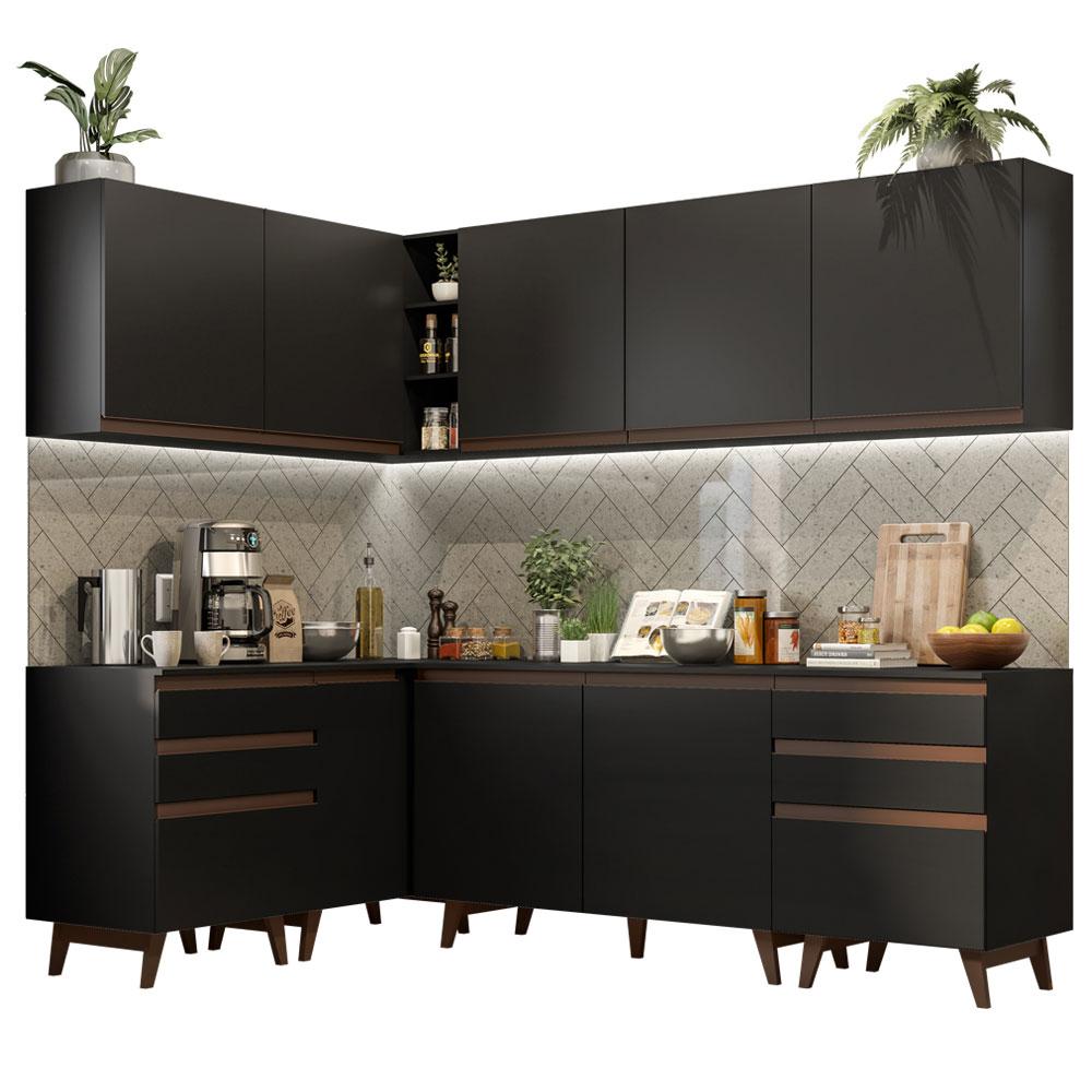 Cozinha Completa de Canto Madesa Reims 382002 com Armário e Balcão - Preto