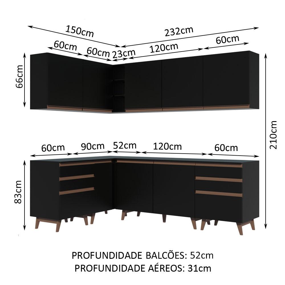 Cozinha Completa de Canto Madesa Reims 382002 com Armário e Balcão - Preto