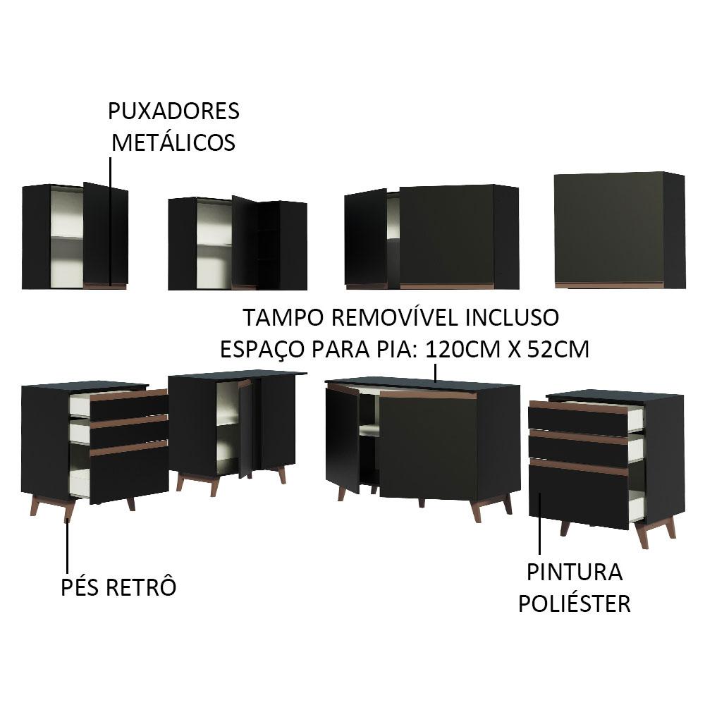 Cozinha Completa de Canto Madesa Reims 382002 com Armário e Balcão - Preto