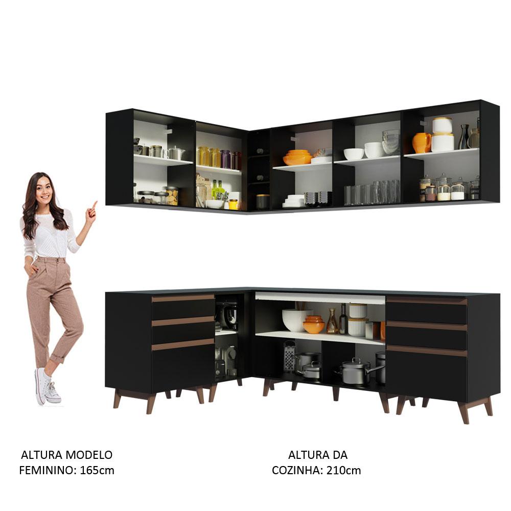 Cozinha Completa de Canto Madesa Reims 382002 com Armário e Balcão - Preto