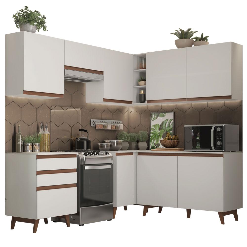 Cozinha Completa de Canto Madesa Reims 392001 com Armário e Balcão - Branco