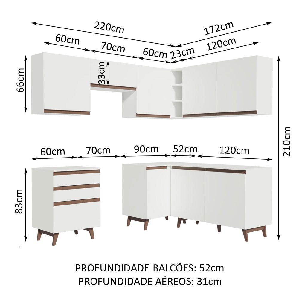 Cozinha Completa de Canto Madesa Reims 392001 com Armário e Balcão - Branco