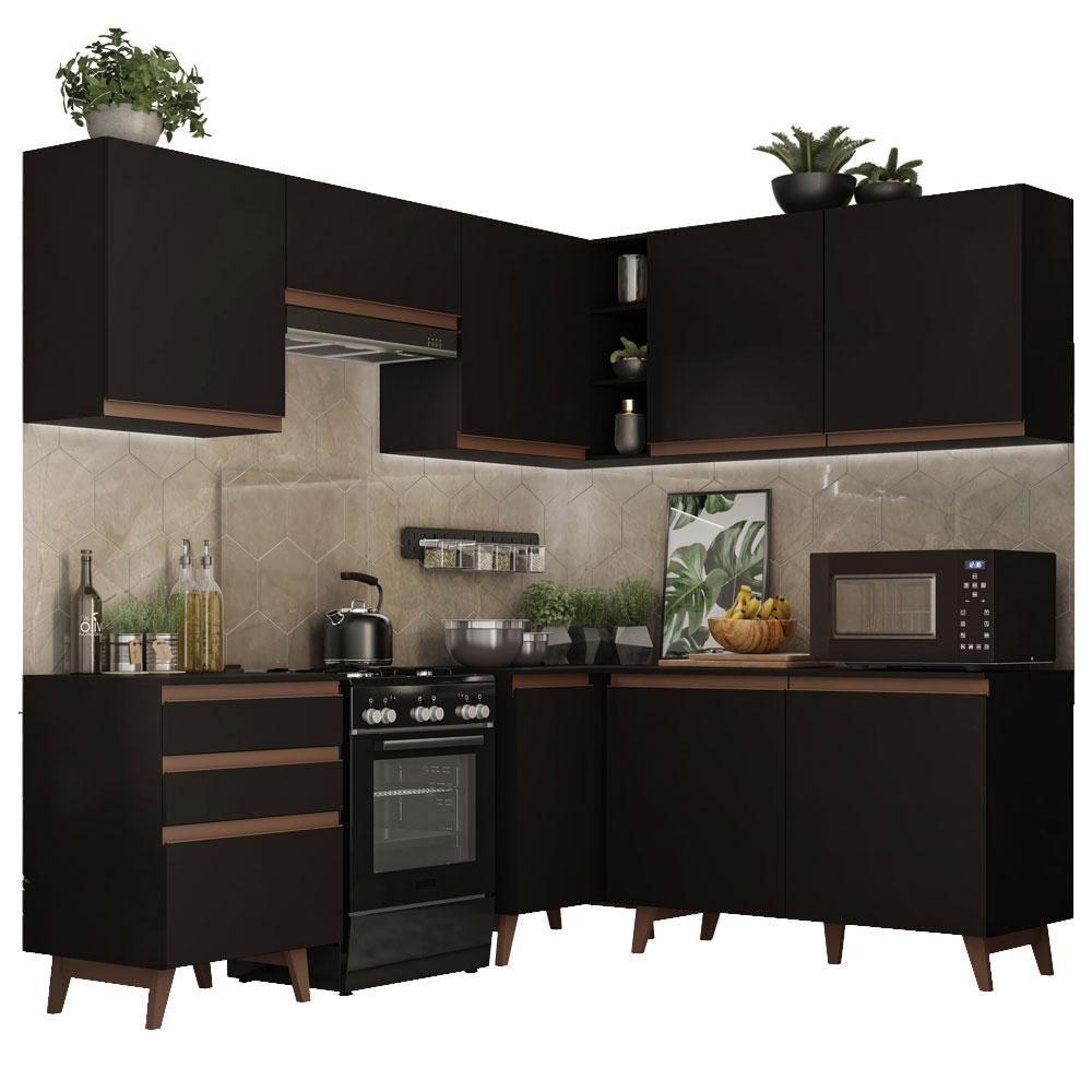 Cozinha Completa de Canto Madesa Reims 392001 com Armário e Balcão - Preto