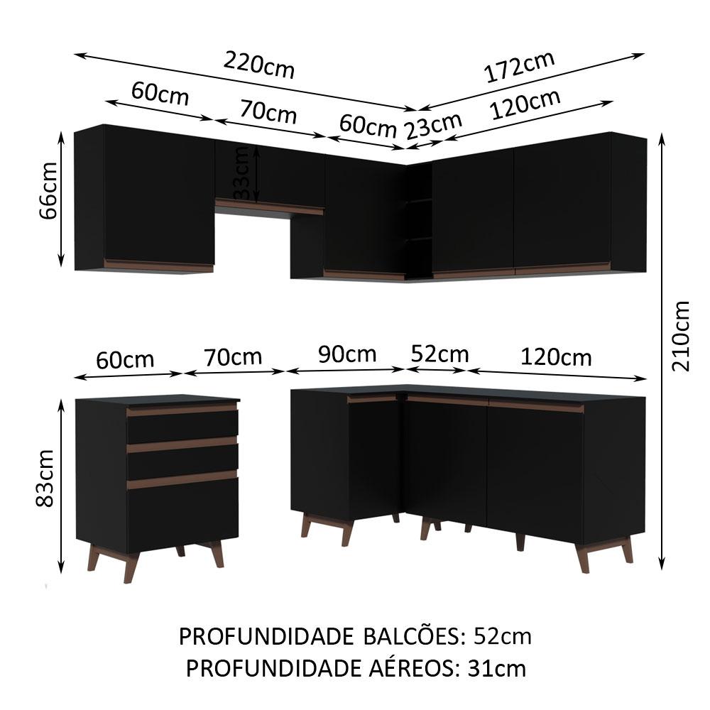 Cozinha Completa de Canto Madesa Reims 392001 com Armário e Balcão - Preto