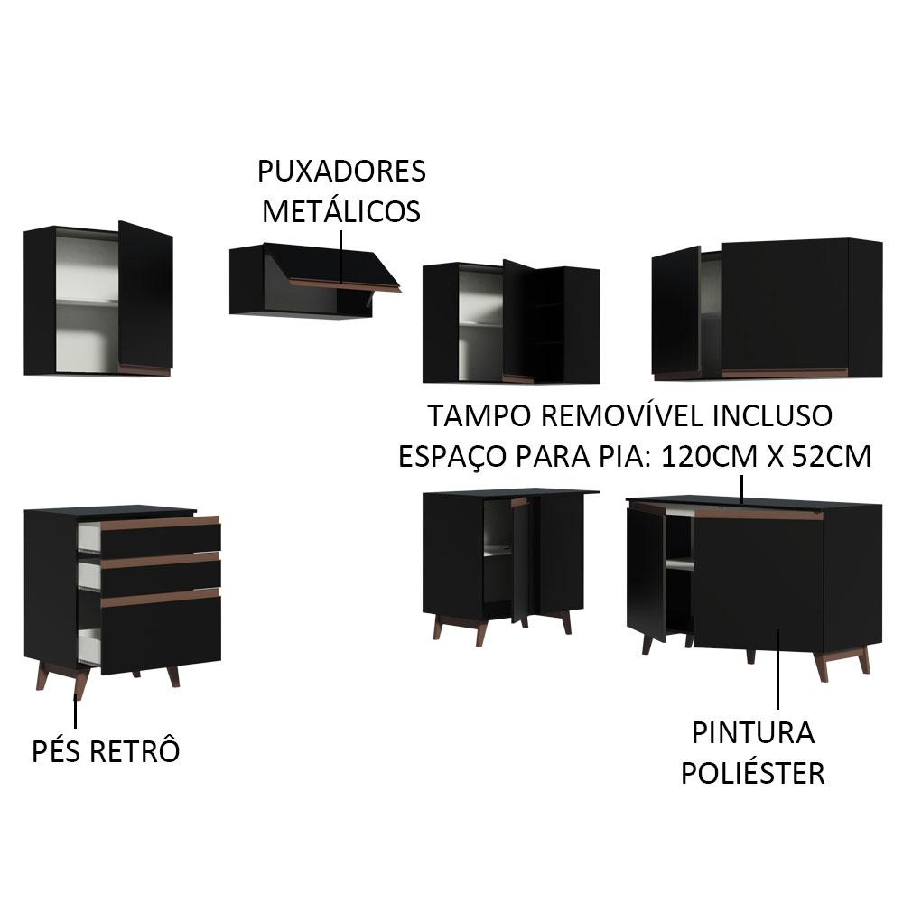 Cozinha Completa de Canto Madesa Reims 392001 com Armário e Balcão - Preto