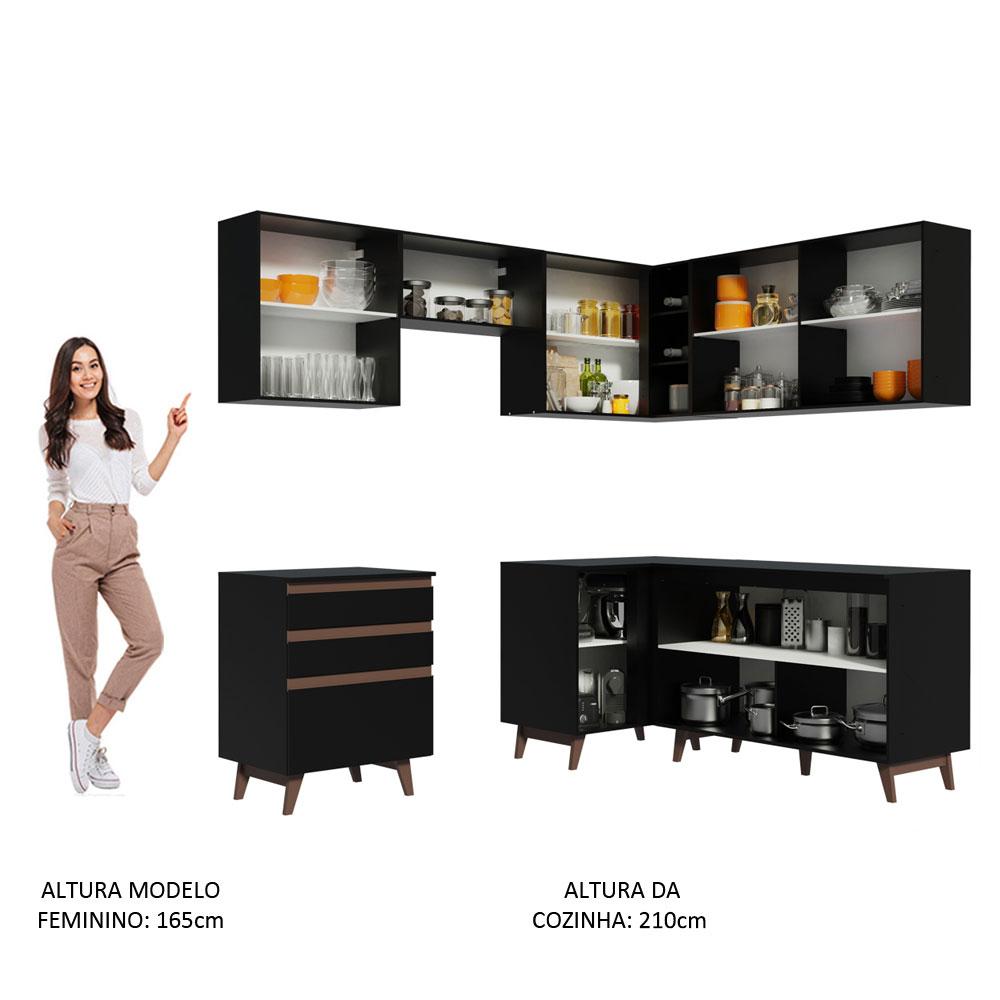 Cozinha Completa de Canto Madesa Reims 392001 com Armário e Balcão - Preto
