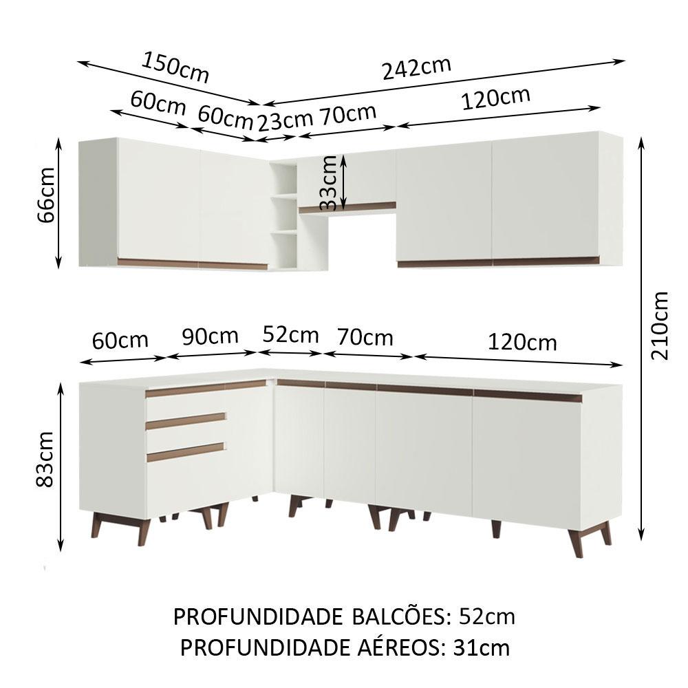 Cozinha Completa de Canto Madesa Reims 392002 com Armário e Balcão - Branco
