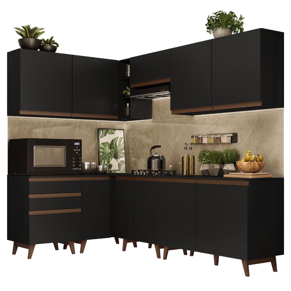 Cozinha Completa de Canto Madesa Reims 392002 com Armário e Balcão - Preto