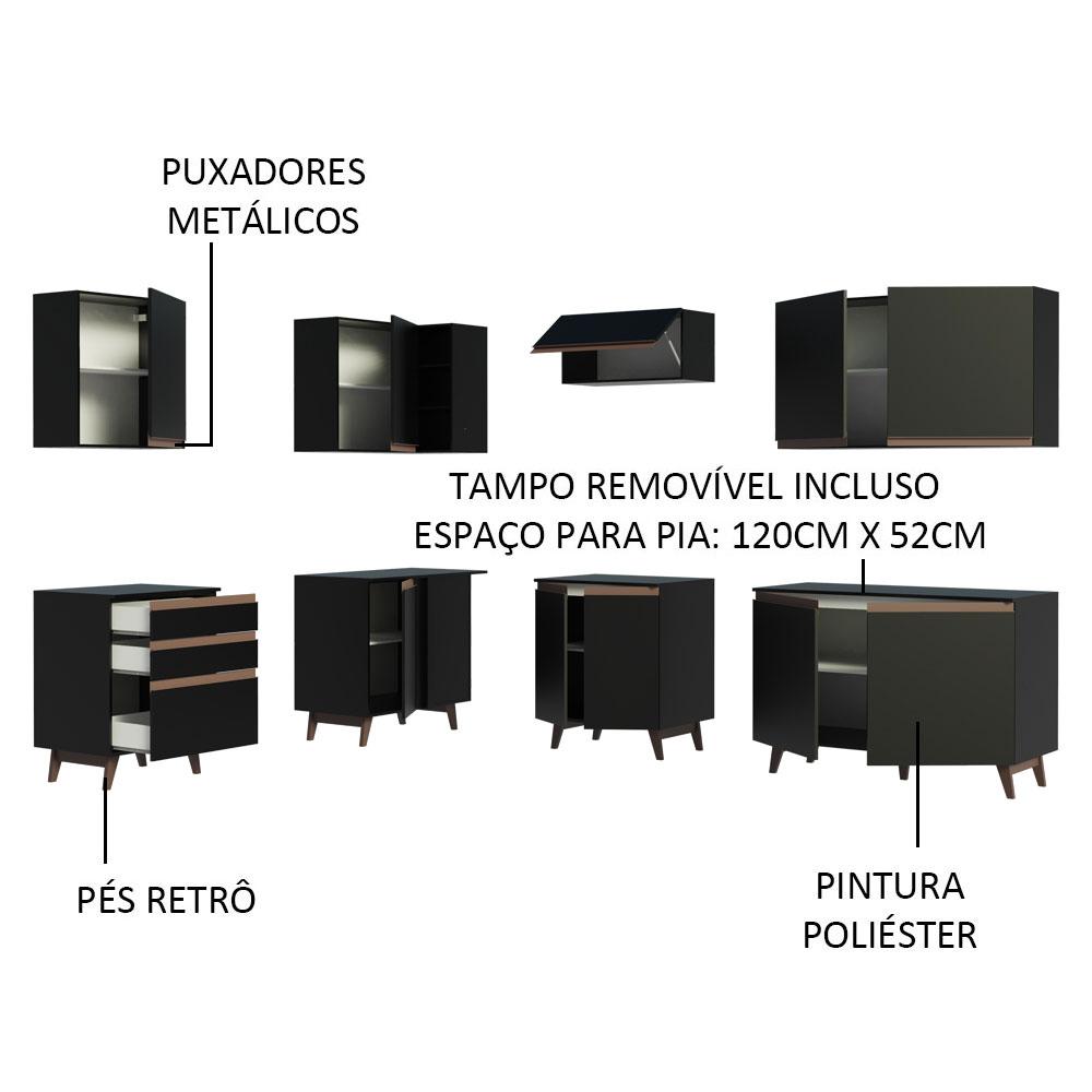 Cozinha Completa de Canto Madesa Reims 392002 com Armário e Balcão - Preto
