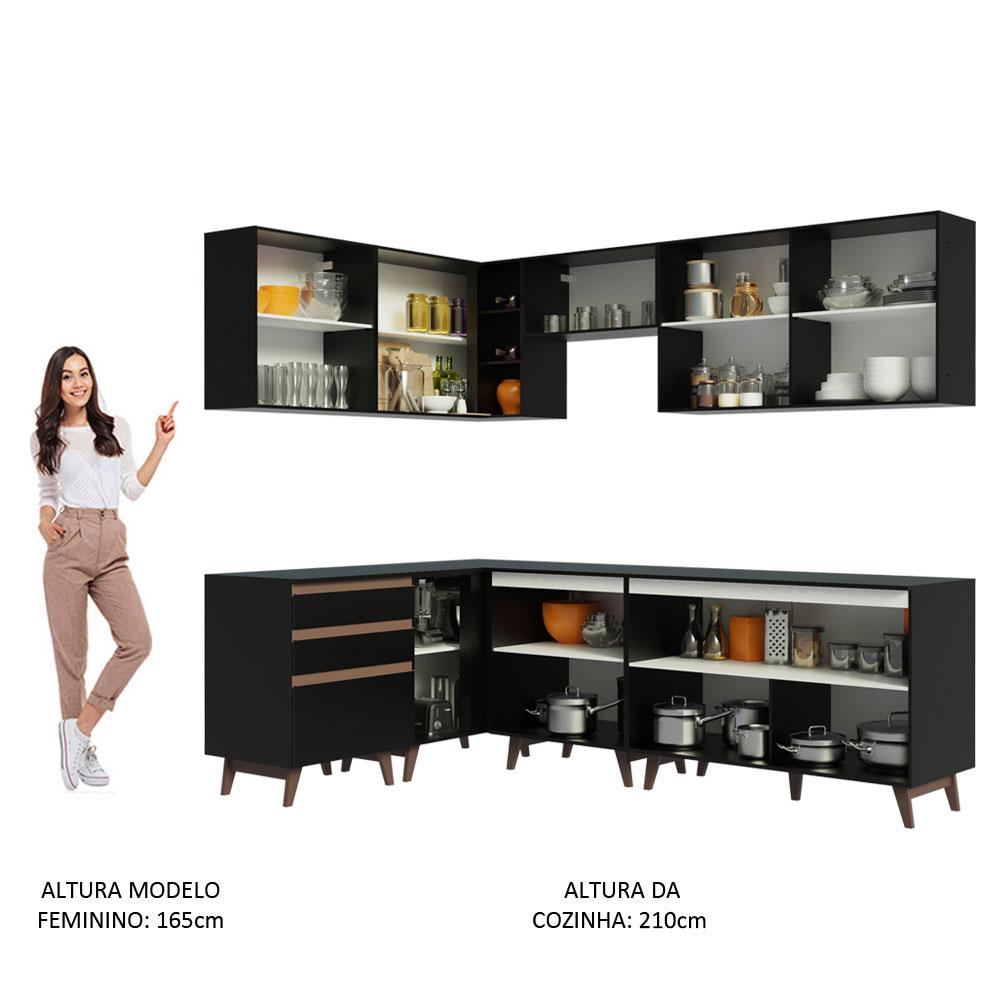 Cozinha Completa de Canto Madesa Reims 392002 com Armário e Balcão - Preto