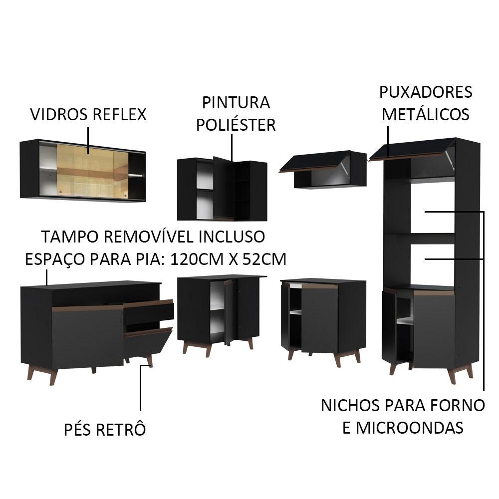 Cozinha Completa de Canto Madesa Reims 402001 com Armário e Balcão - Preto