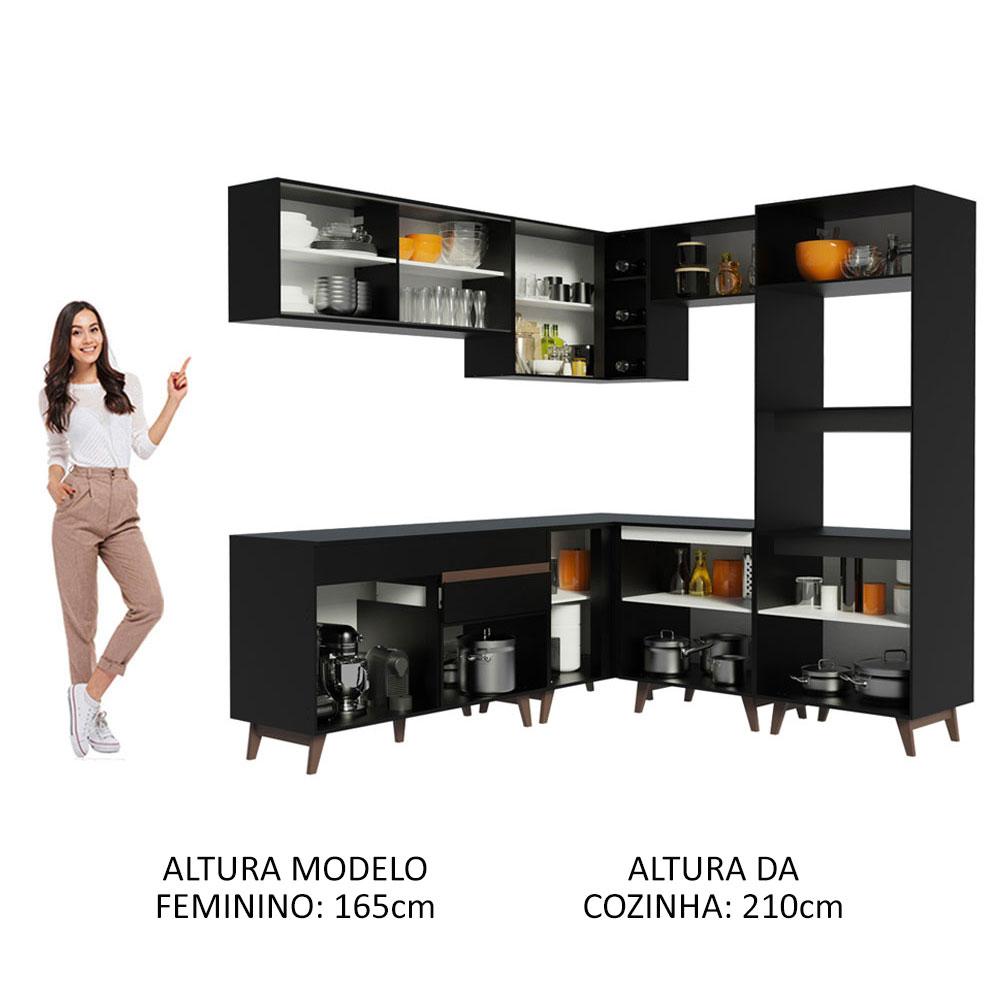 Cozinha Completa de Canto Madesa Reims 402001 com Armário e Balcão - Preto