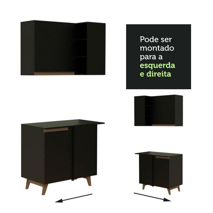 Cozinha Completa de Canto Madesa Reims 402001 com Armário e Balcão - Preto