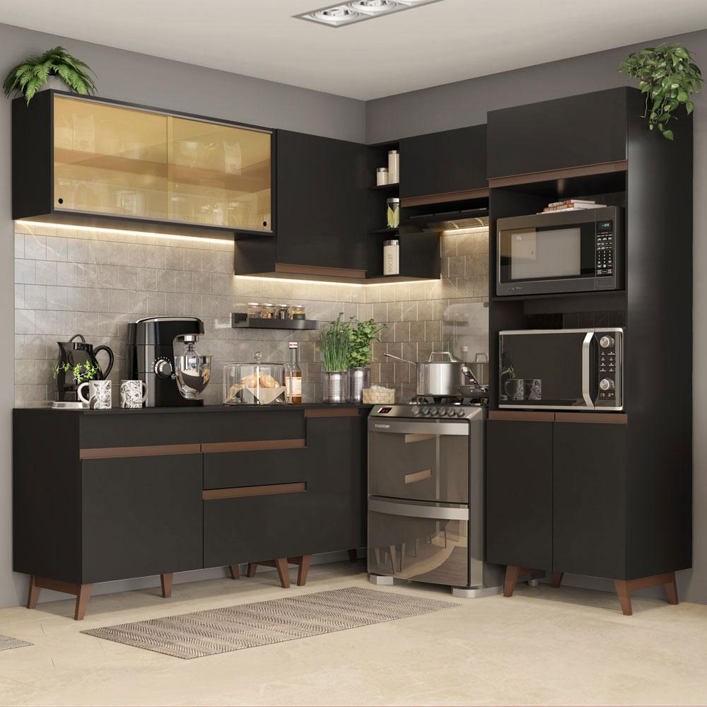Cozinha Completa de Canto Madesa Reims 402002 com Armário e Balcão - Preto