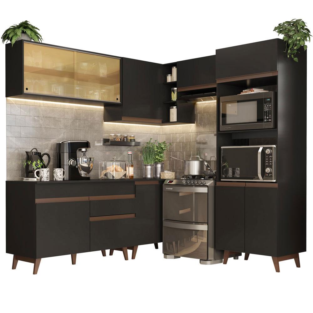 Cozinha Completa de Canto Madesa Reims 402002 com Armário e Balcão - Preto