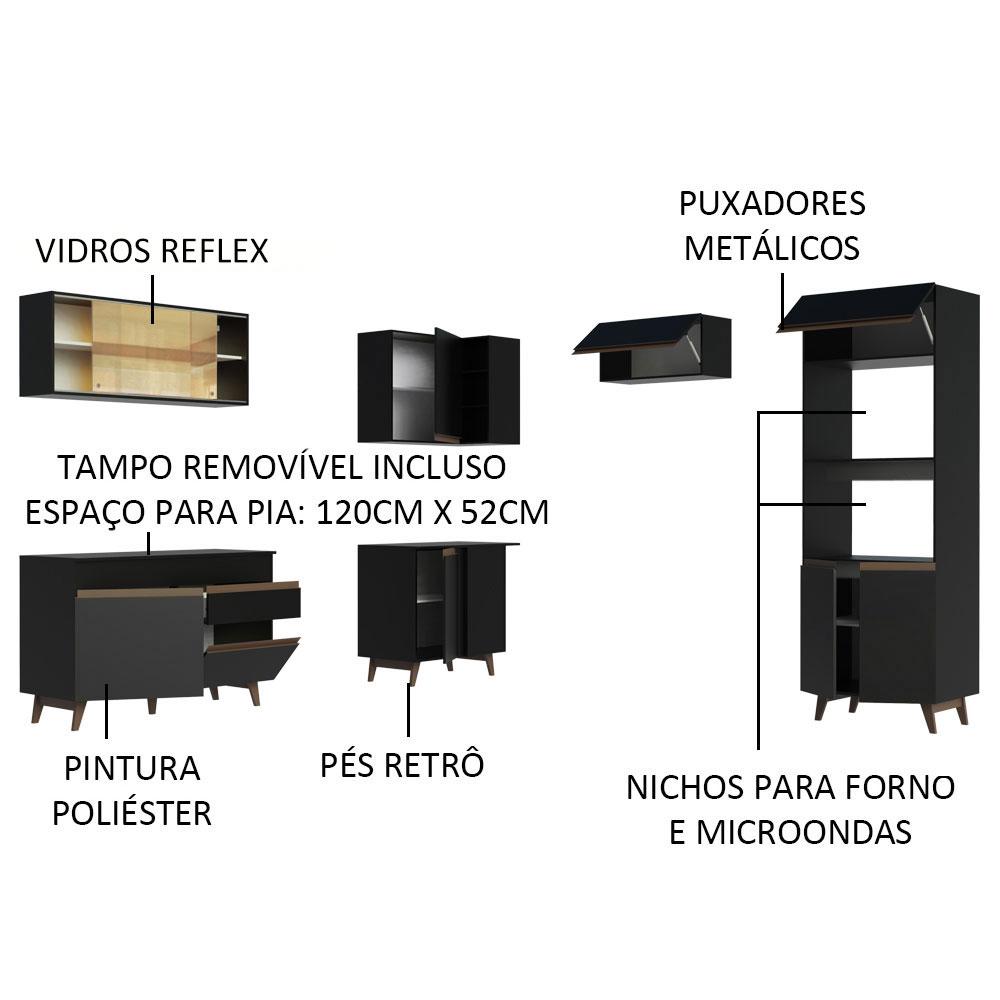 Cozinha Completa de Canto Madesa Reims 402002 com Armário e Balcão - Preto