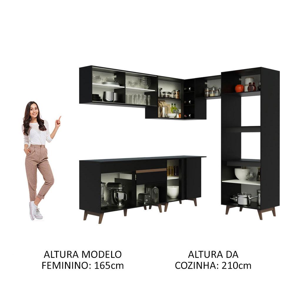 Cozinha Completa de Canto Madesa Reims 402002 com Armário e Balcão - Preto