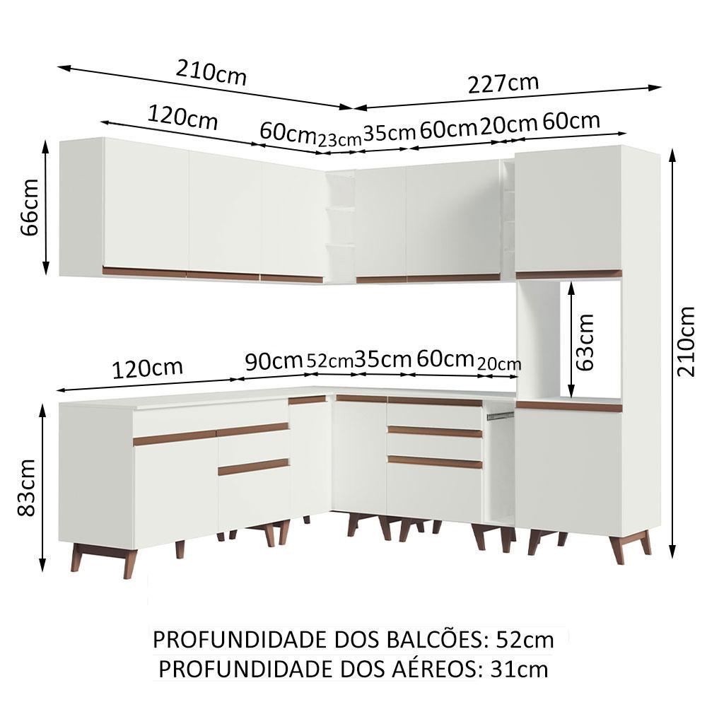 Cozinha Completa de Canto Madesa Reims 437001 com Armário e Balcão - Branco
