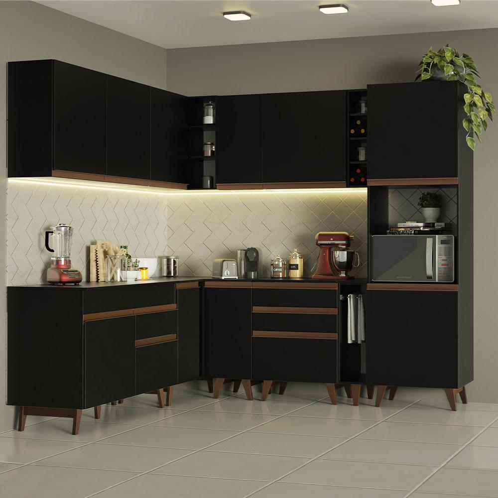 Cozinha Completa de Canto Madesa Reims 437001 com Armário e Balcão - Preto