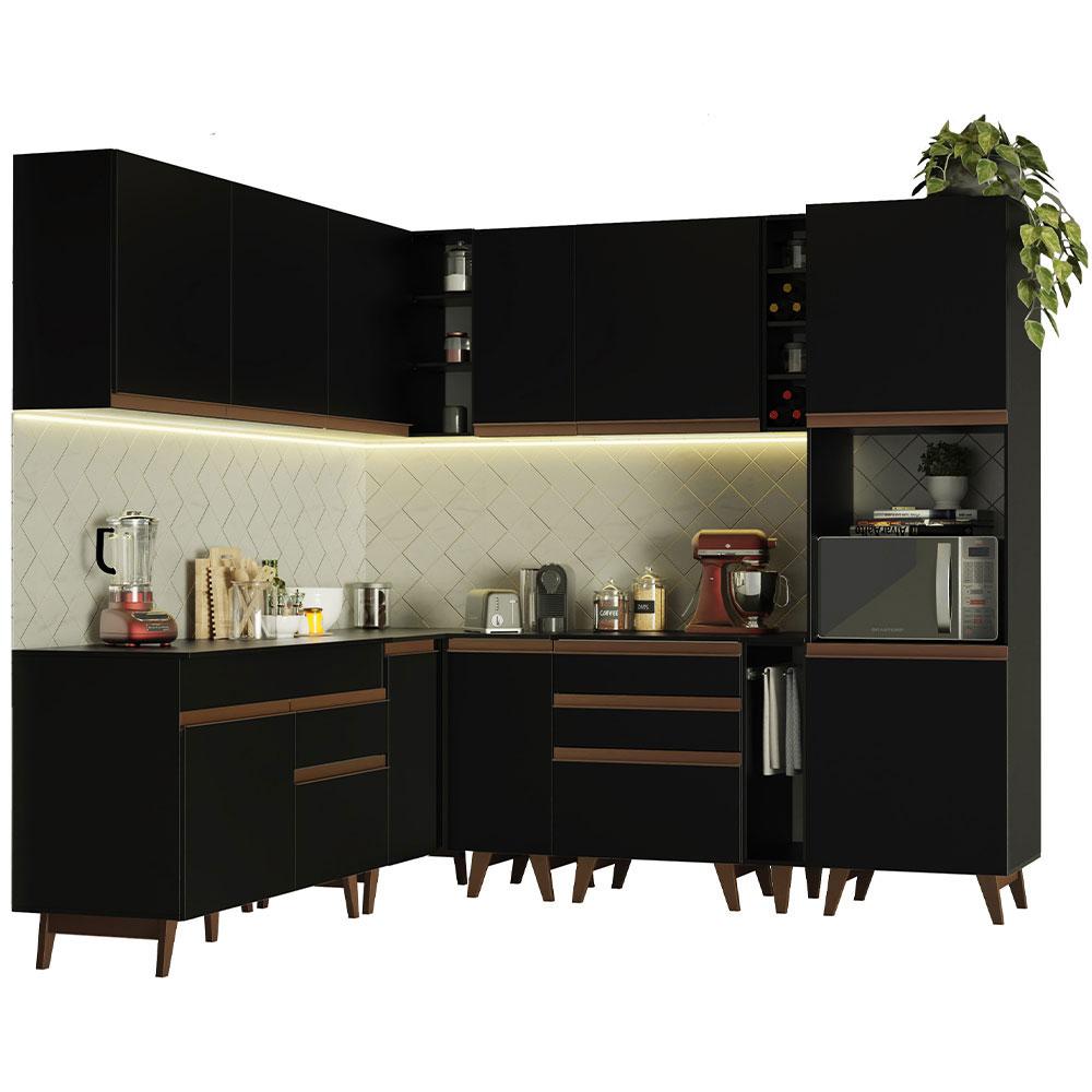 Cozinha Completa de Canto Madesa Reims 437001 com Armário e Balcão - Preto