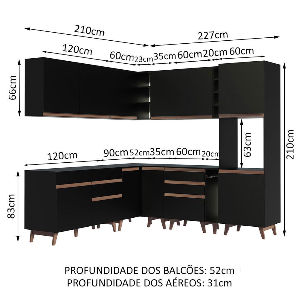 Cozinha Completa de Canto Madesa Reims 437001 com Armário e Balcão - Preto